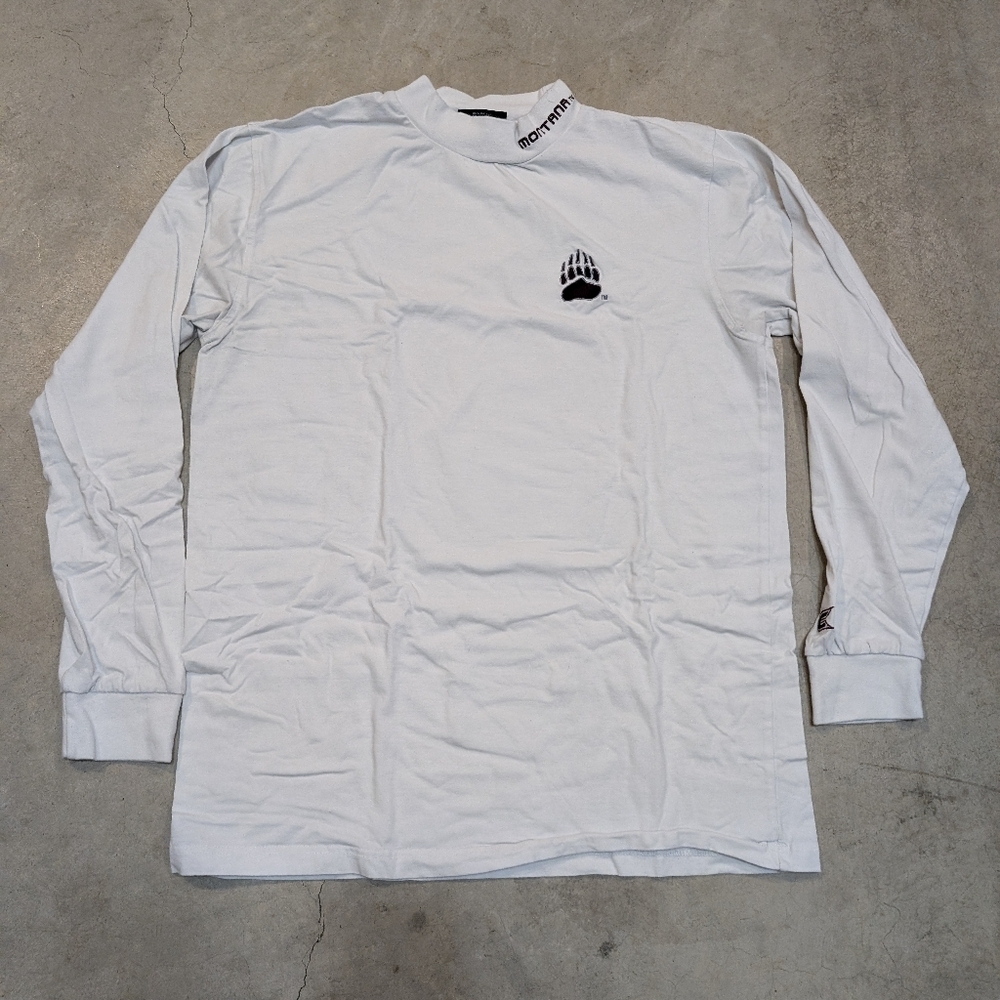 Y2K Colosseum Montana Grizz Long Sleeve Shirt Mens L Flaws White Embroidered